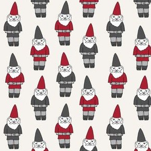 gnome fabric // winter christmas gnomes elves design mythical magic fantasy - grey and red