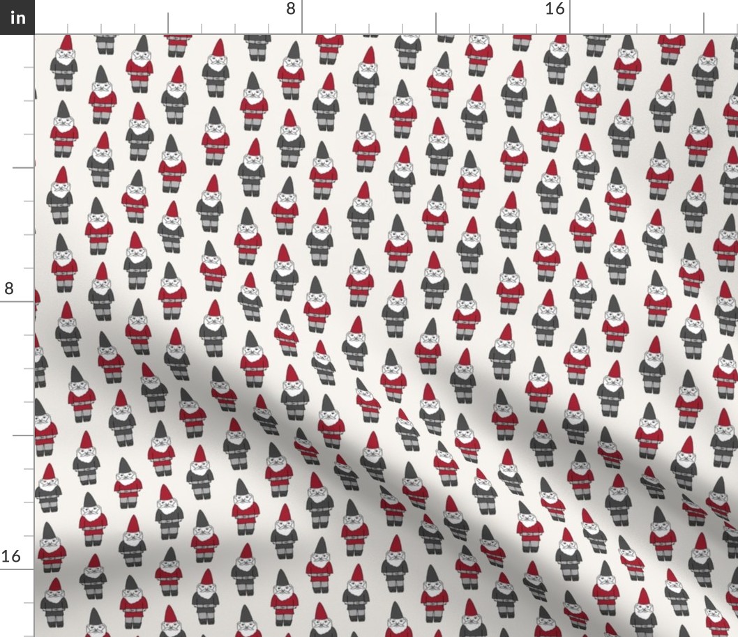 gnome fabric // winter christmas gnomes elves design mythical magic fantasy - grey and red