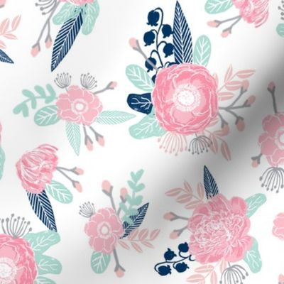 florals - pink, navy, mint florals painted blooms