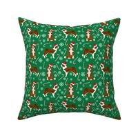 border collie dog fabric christmas red and white border collies - green