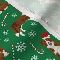 border collie dog fabric christmas red and white border collies - green