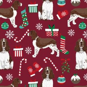 english spring spaniel dog fabric christmas dog design - ruby red