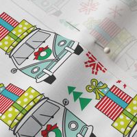 vintage christmas vans with presents on white