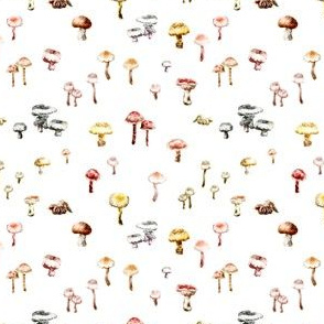 Little Mushrooms Watercolor White Ditsy Pattern