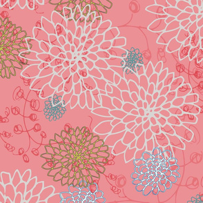 Chrysanthemum - Yellow on  Coral Pink