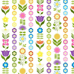 Retro Garden Flowers - Rainbow Stripes