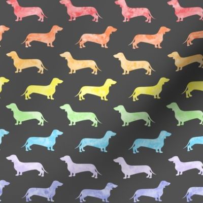 Weiner dog fabric - dachshund rainbow on grey