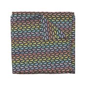 Weiner dog fabric - dachshund rainbow on grey