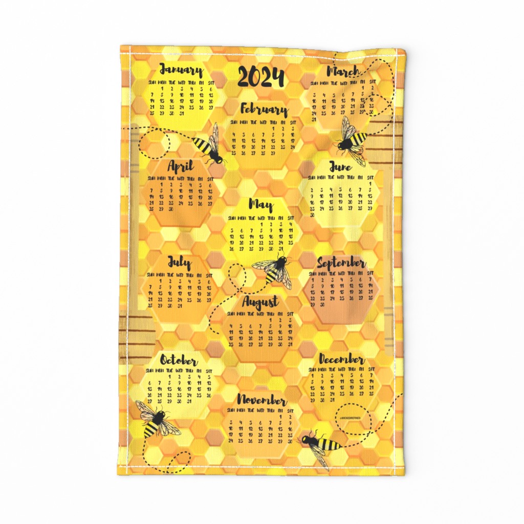 Bees on Honeycomb 2024 Calendar Tea Towel