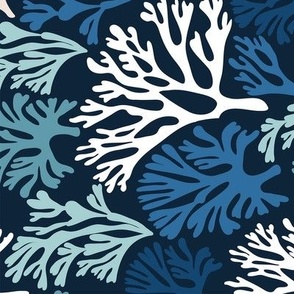 Fan Coral Blue Tea Towel