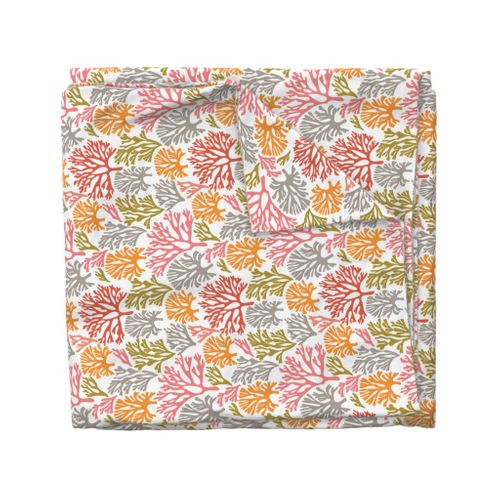 Fan Coral White Tea Towel