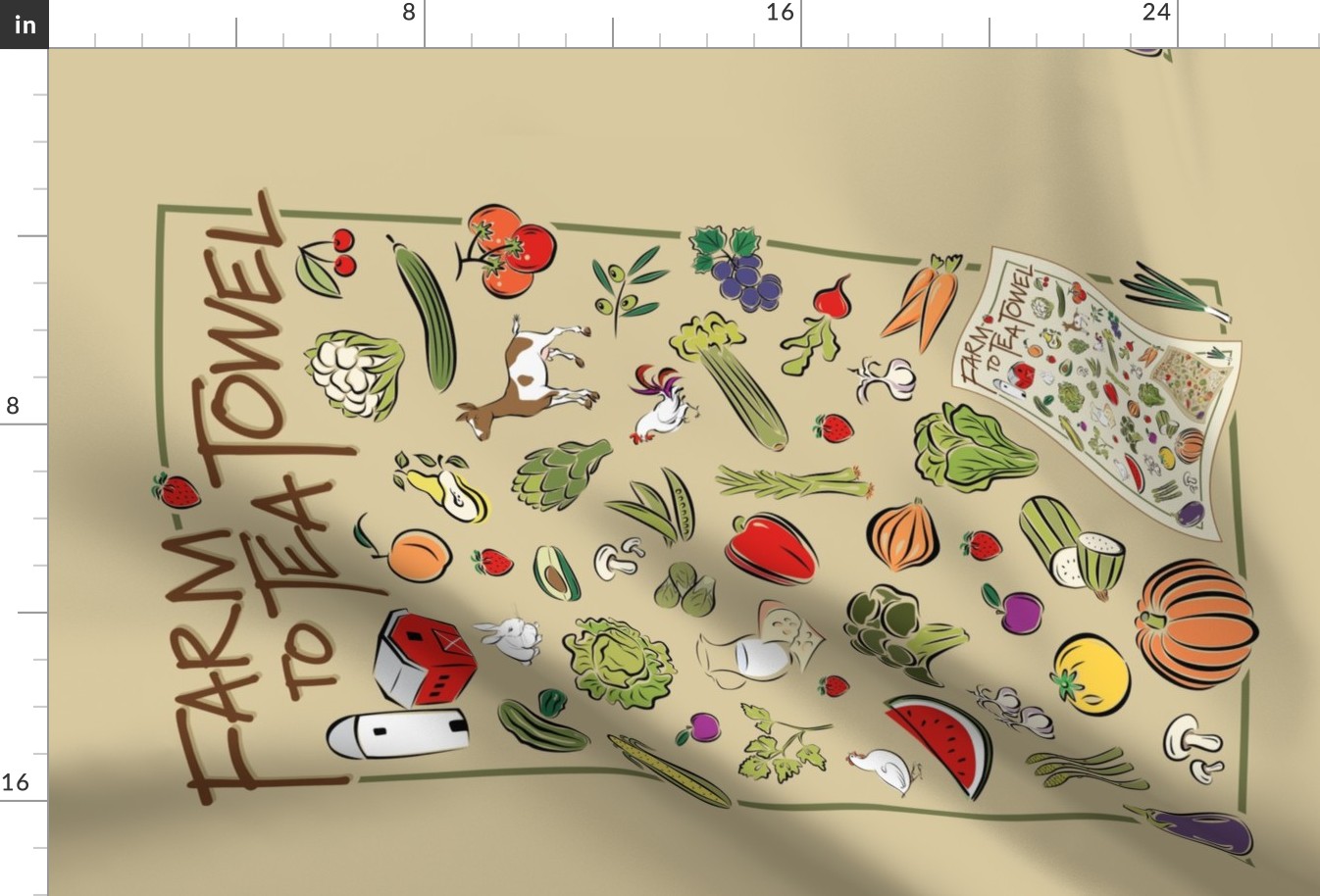 Farm to Tea Towel in a Tea Towel ©Julee Wood - TO PRINT CORRECTLY choose FAT QUARTER in any fabric 54" or wider