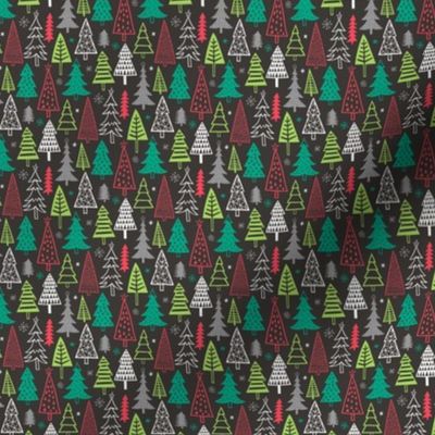 Christmas Forest Trees on Black Tiny Small 1 inch