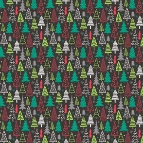 Christmas Forest Trees on Black Tiny Small 1 inch