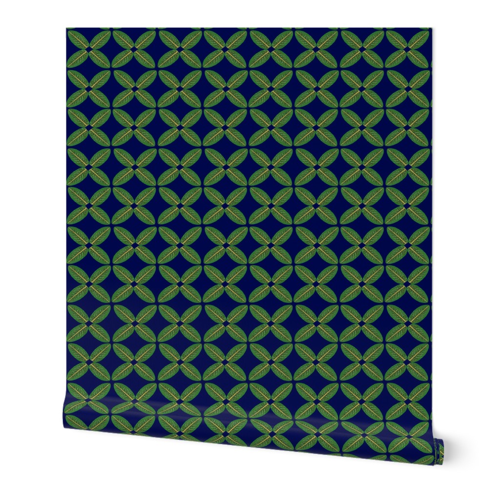 Leaf Pattern green on navy