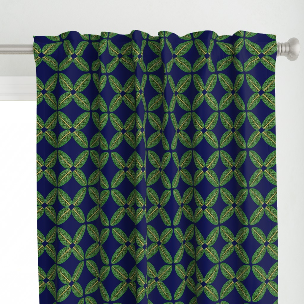 Leaf Pattern green on navy