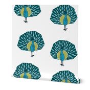 peacock fabric // bird animal peacocks nature design birder - turquoise white