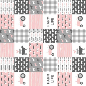 (3" small scale)  farm life wholecloth - woodgrain - pink and grey farm fabrics (90)