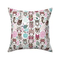 Cool owls and autumn leaves forest design pink girls