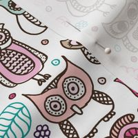 Cool owls and autumn leaves forest design pink girls