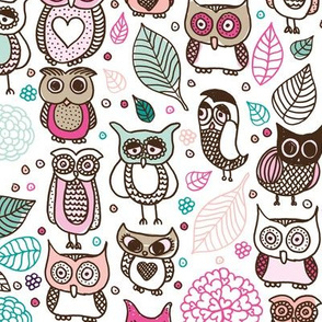 Cool owls and autumn leaves forest design pink girls