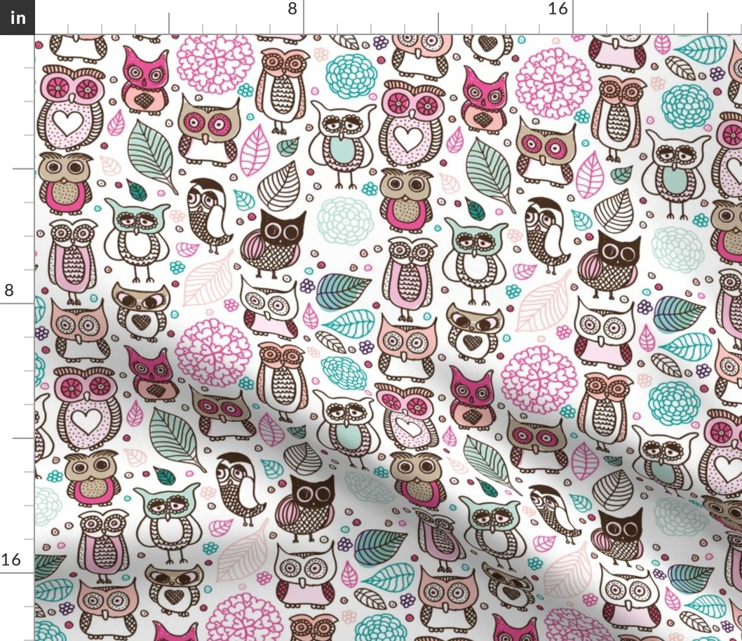 Cool owls and autumn leaves forest design pink girls