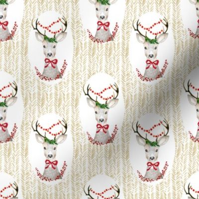 4" Holiday Fancy Deer / Tan background