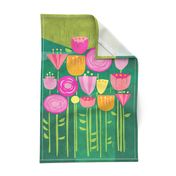Blocky Blooms tea towel