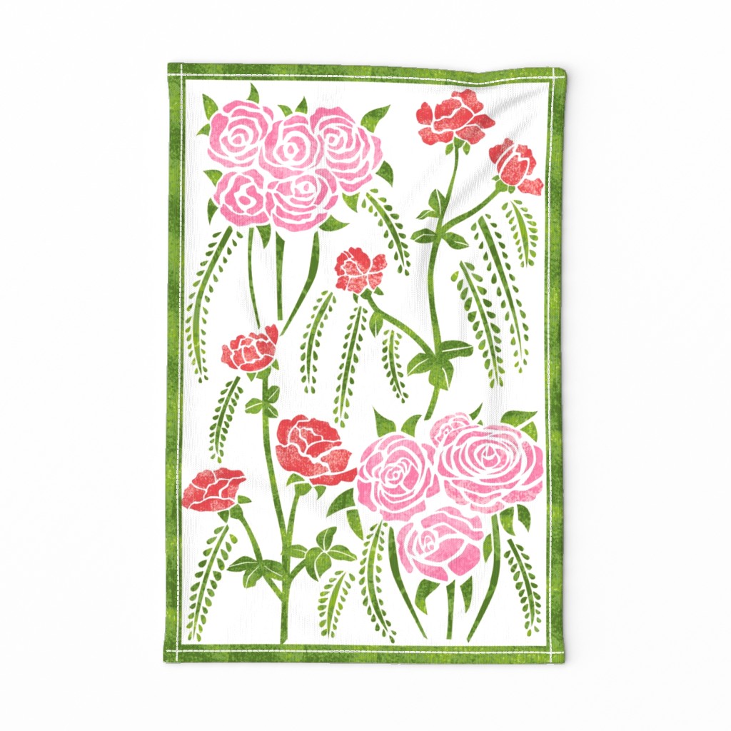 Roses Block Botanical Tea Towel