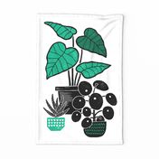 Houseplants block print teatowel