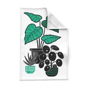 Houseplants block print teatowel