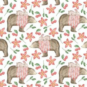 Bear and rabbit in red flowers