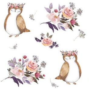 8" Owl & Floral Bouquet