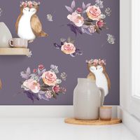 8" Owl & Florals / Lilac