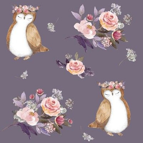 8" Owl & Florals / Lilac