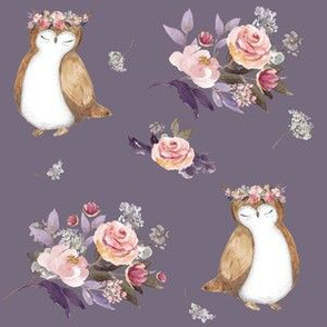 6" Owl & Florals / Lilac