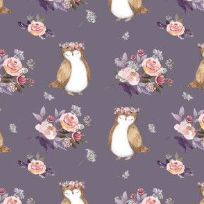 4" Owl & Florals / Lilac