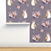 8" Owl & Floral Bouquet / Lilac & White Polka Dots