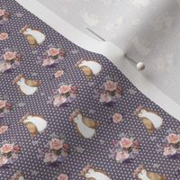 1.5" Owl & Floral Bouquet / Lilac & White Polka Dots