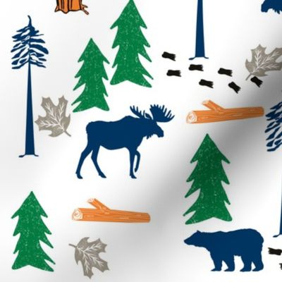 animal tracks - outdoors animals adventure camping hunting animals - green, navy, orange