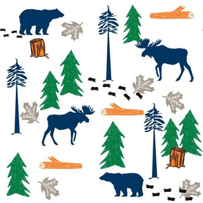 animal tracks - outdoors animals adventure camping hunting animals - green, navy, orange