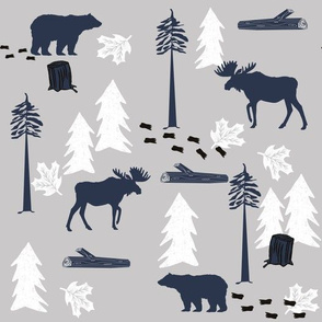 animal tracks - outdoors animals adventure camping hunting animals - navy, grey, white