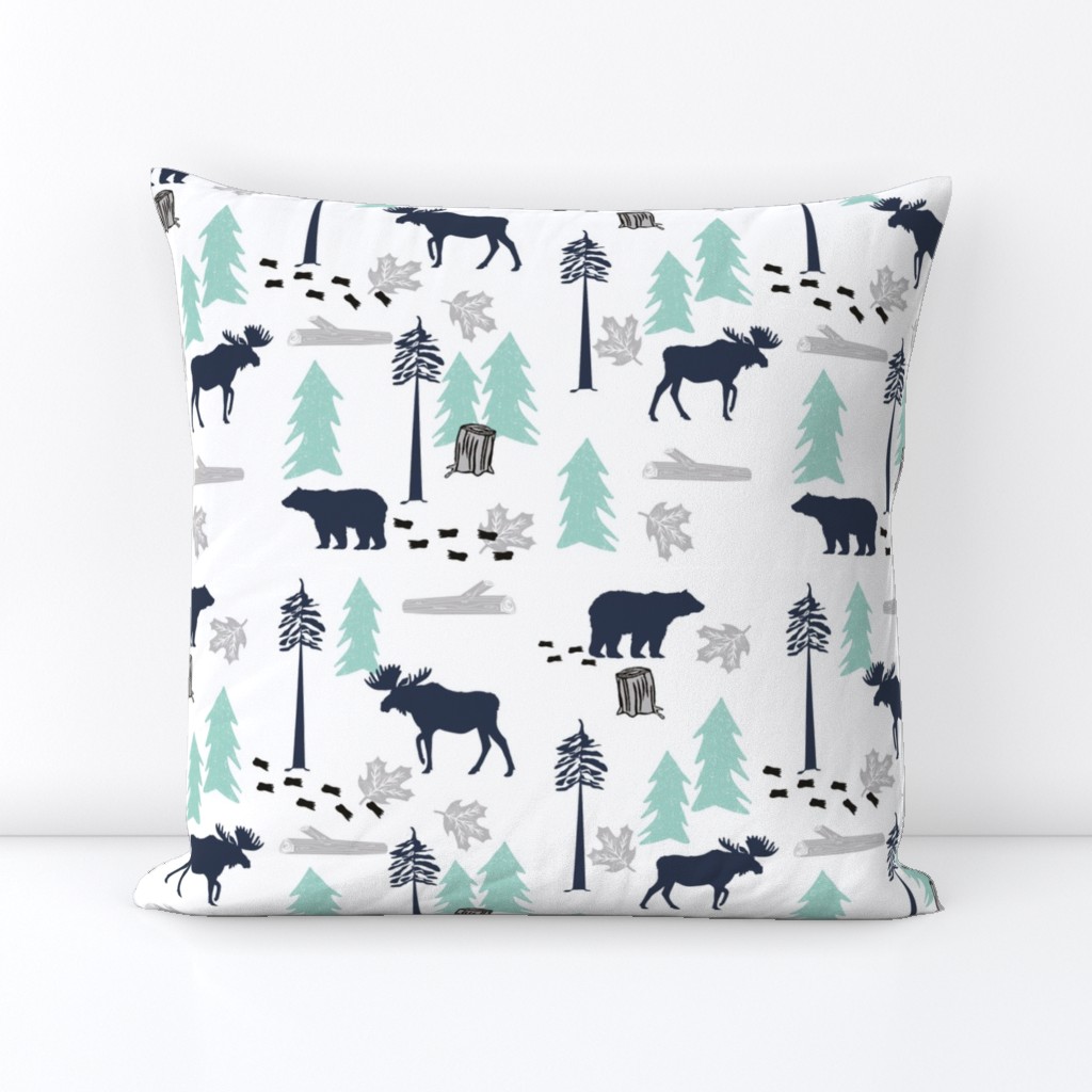 animal tracks - outdoors animals adventure camping hunting animals - navy, mint, grey