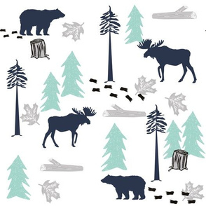 animal tracks - outdoors animals adventure camping hunting animals - navy, mint, grey