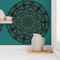 Mandala Black Gold on Teal Green