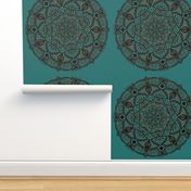 Mandala Black Gold on Teal Green