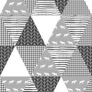 cheater quilt grey and white moose bear stripes patchwork cheater quilt stripes triangle quilt wholecloth quilt top baby quilt crib sheet