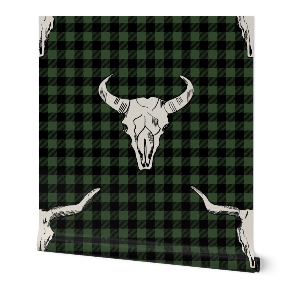 longhorn cattle skull, skull hunting, hunter trophy, camping outdoors baby boy - buffalo plaid