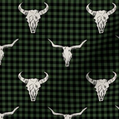 longhorn cattle skull, skull hunting, hunter trophy, camping outdoors baby boy - buffalo plaid