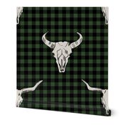 longhorn cattle skull, skull hunting, hunter trophy, camping outdoors baby boy - buffalo plaid